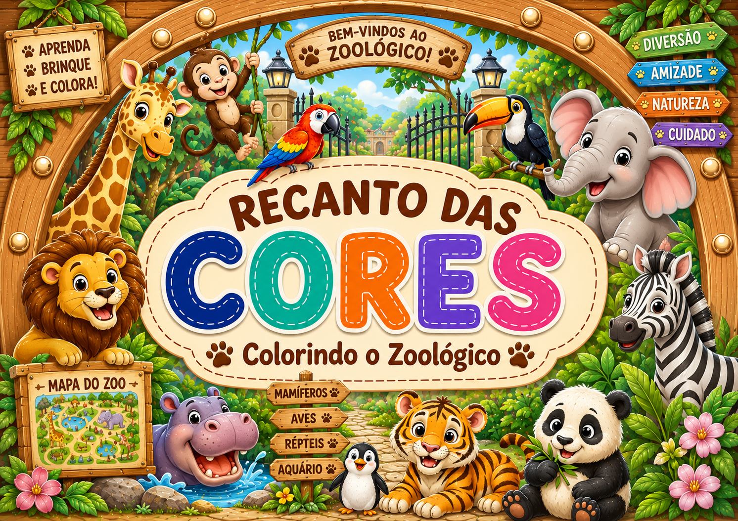 Capa de Livro Para Colorir Recanto Das Cores: Colorindo o Zoológico