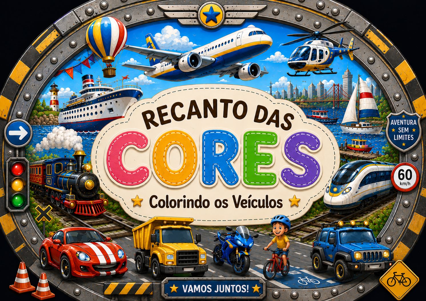 Capa de Livro Para Colorir Recanto Das Cores: Colorindo os Veículos