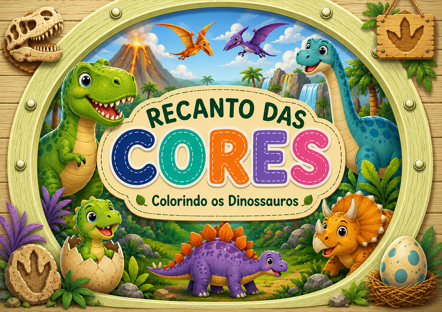 Capa de Livro Para Colorir Recanto Das Cores: Colorindo os Dinossauros