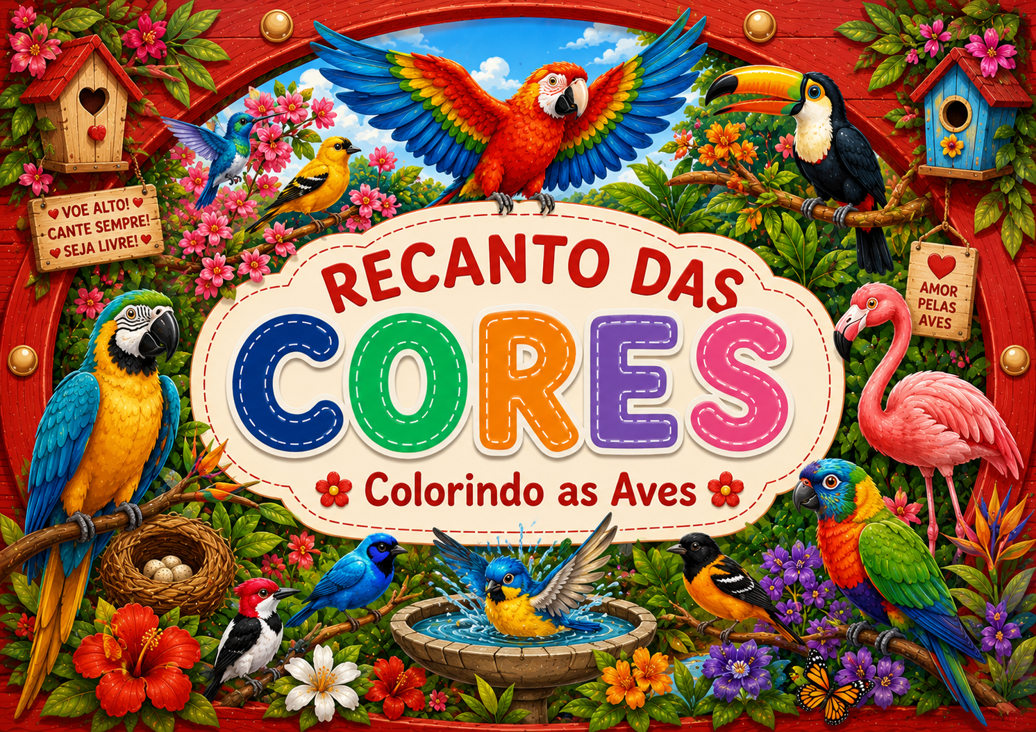 Capa de Livro Para Colorir Recanto Das Cores: Colorindo as Aves