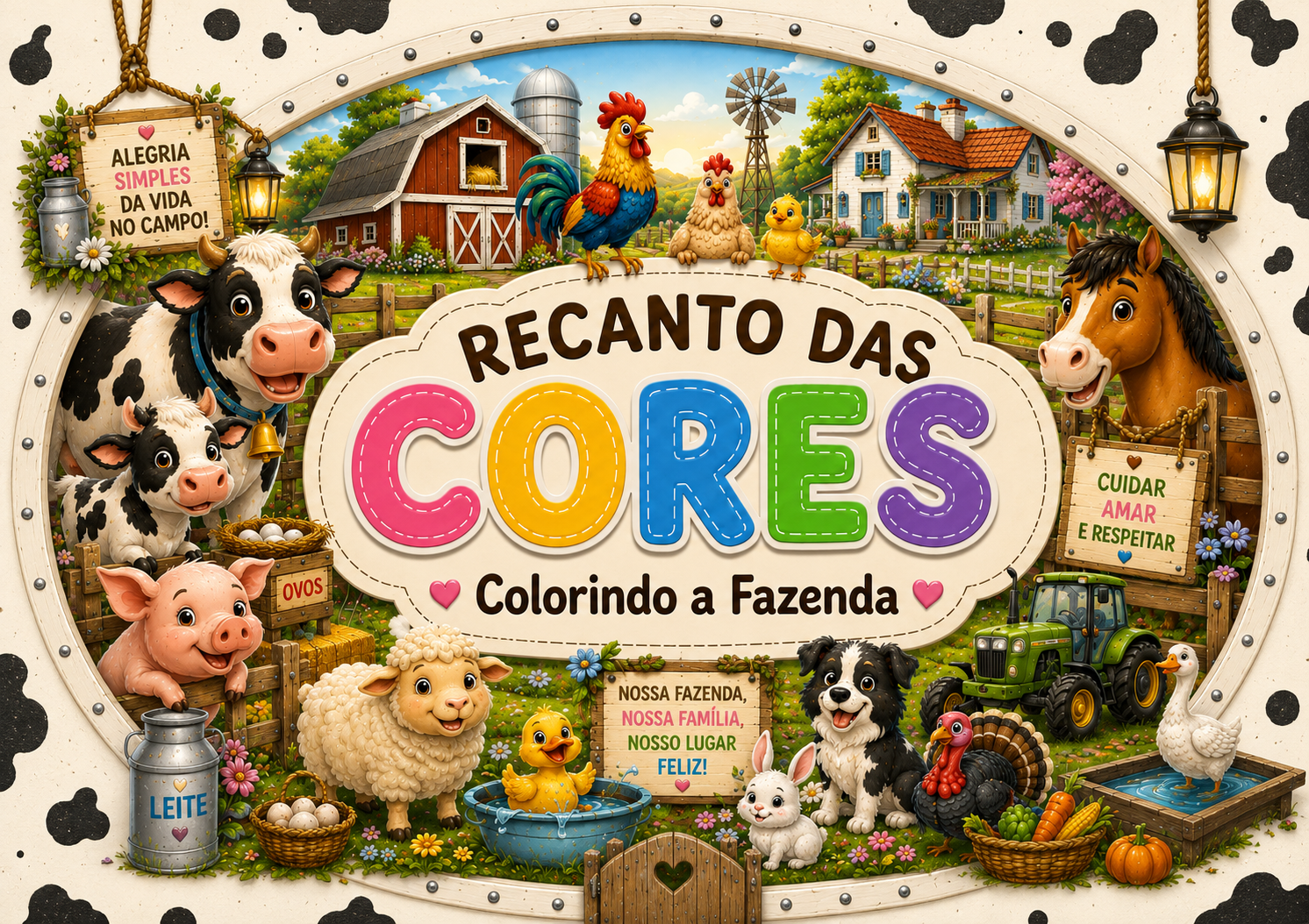 Capa de Livro Para Colorir Recanto Das Cores: Colorindo a Fazenda